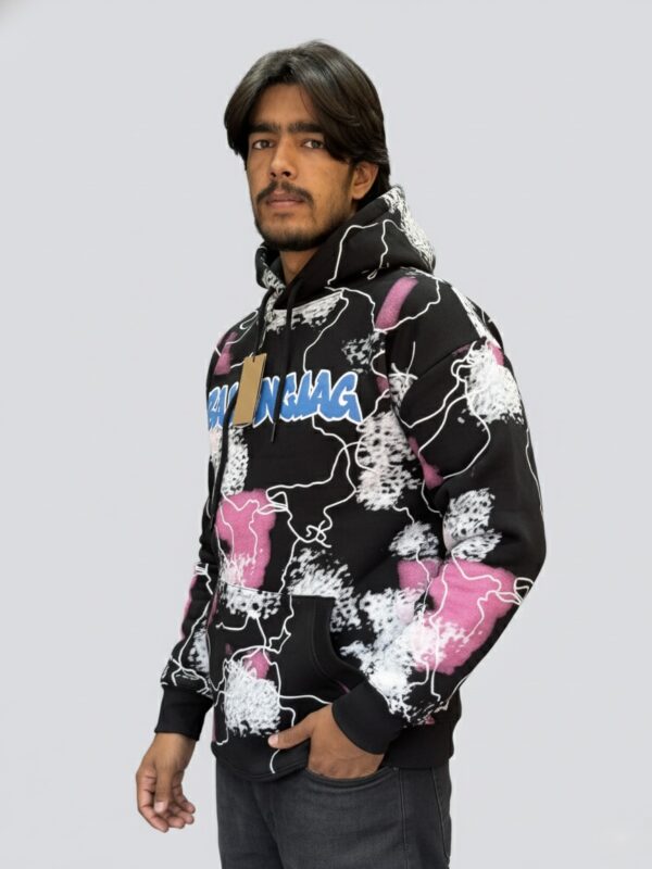 Men's Oversized Graffiti Print Hoodie - Black Abstract