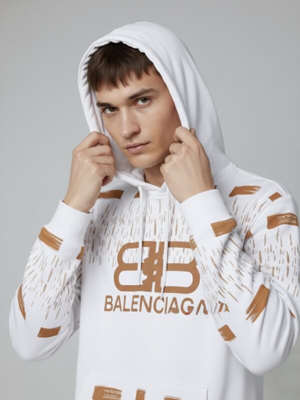 Grinkrawear Men's Brushed Graphic Hoodie – White & Copper Fleece