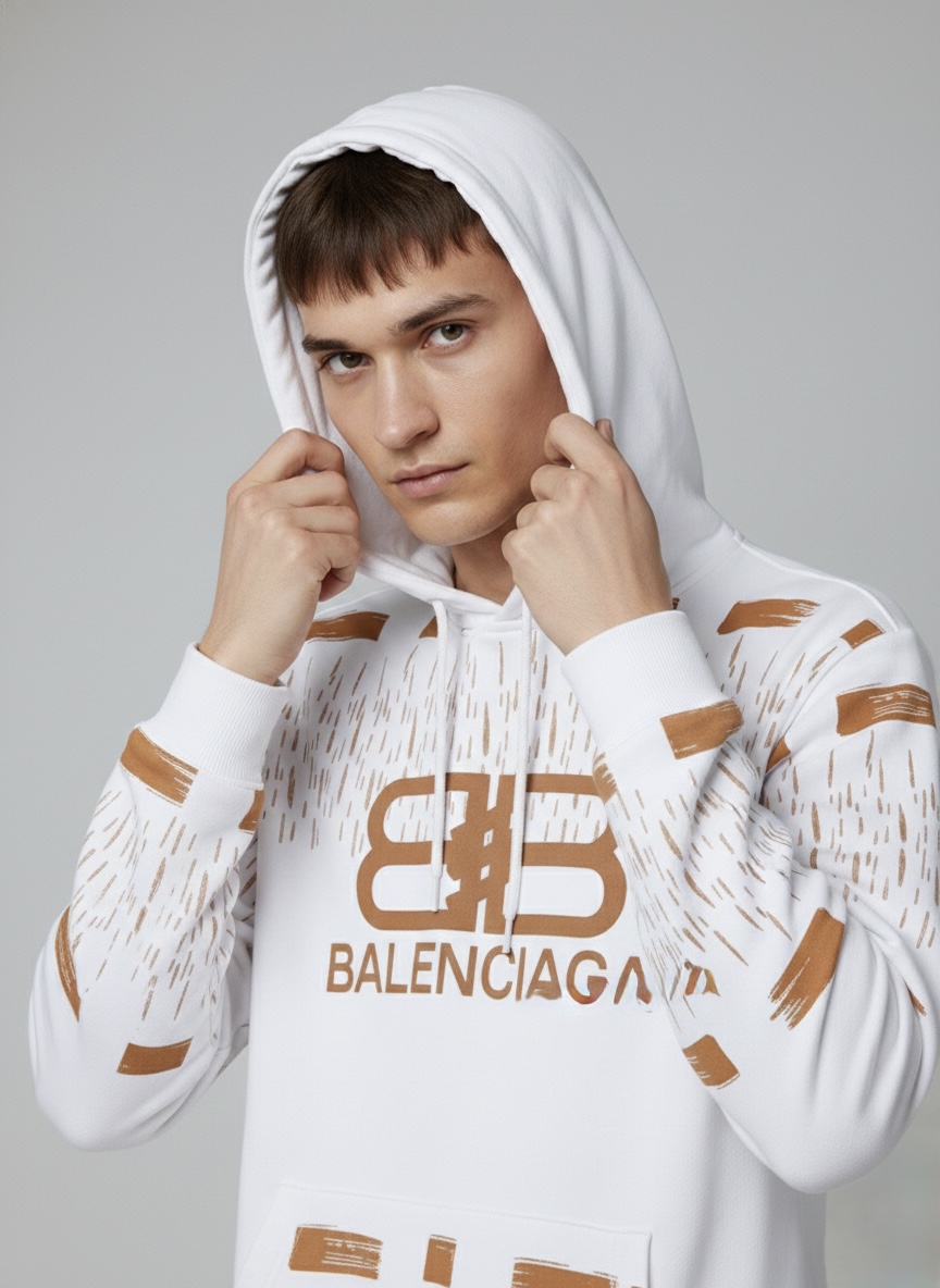 Grinkrawear Men's Brushed Graphic Hoodie – White & Copper Fleece