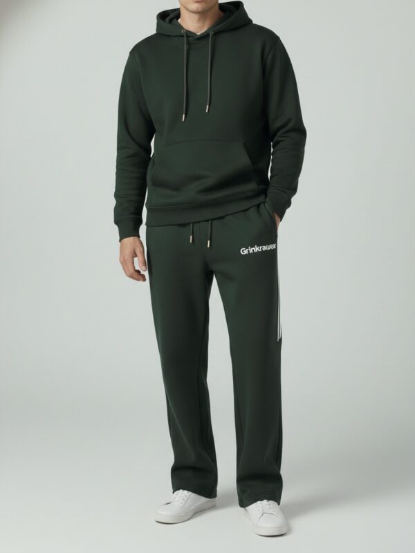 Premium Heavyweight Cotton Fleece Wide-Leg Track Pants – Forest Green