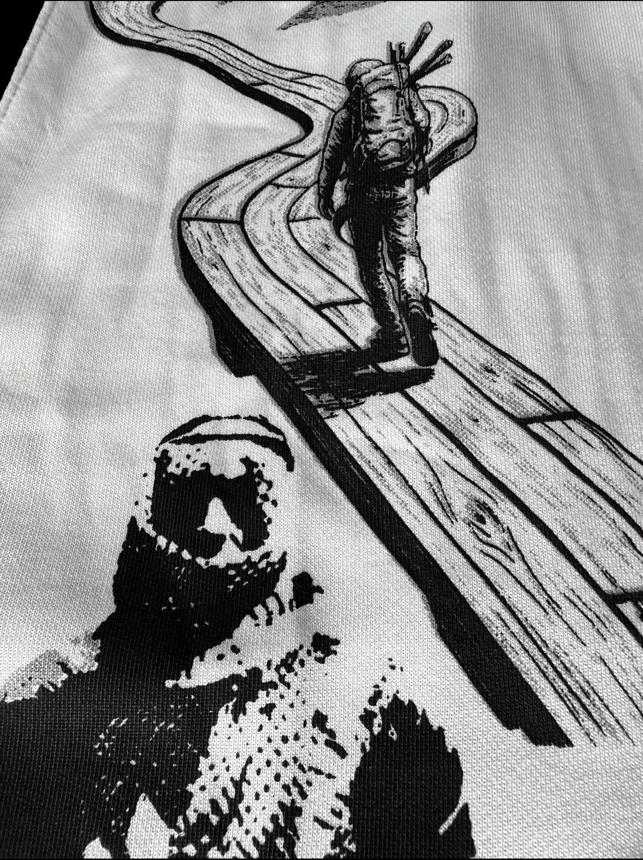 Grinkrawear "Journey of a Thousand Miles" Wide-Leg Graphic Track Pants - Black/White - Image 4